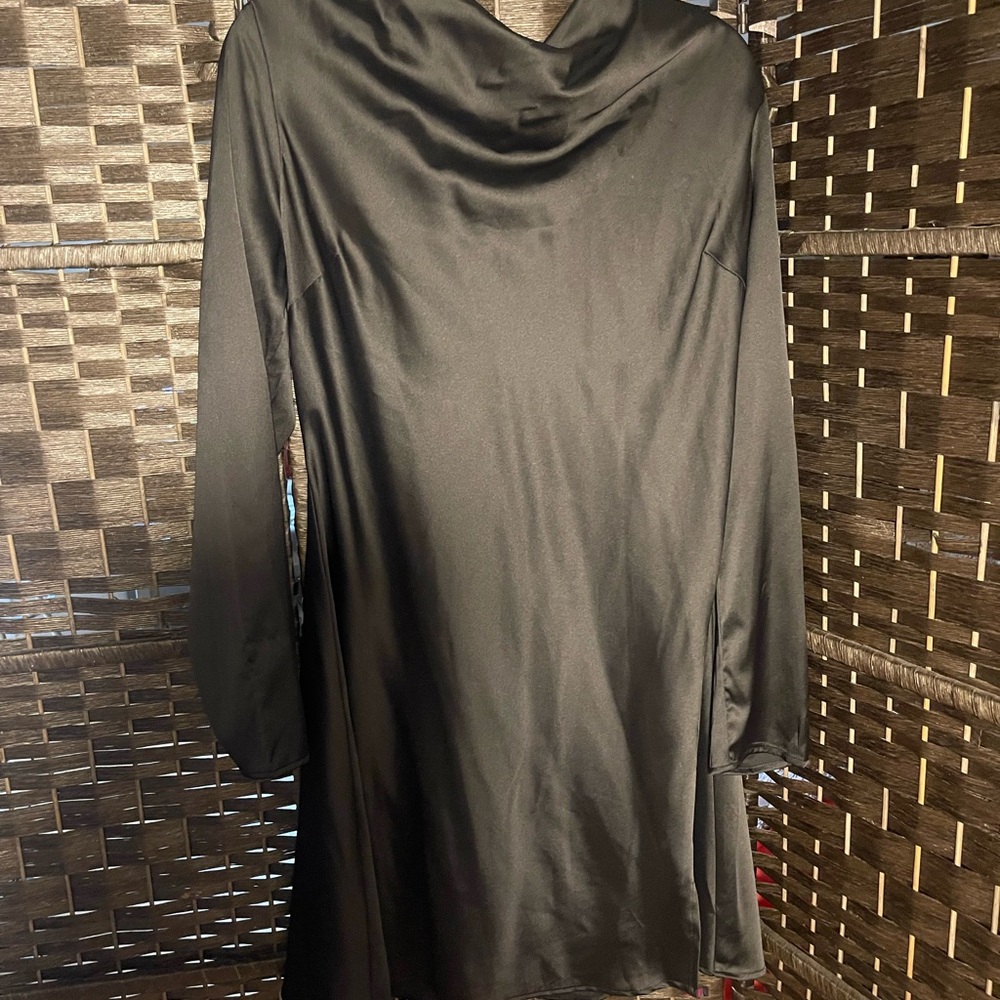 Elegant Open Back Black Satin Dress